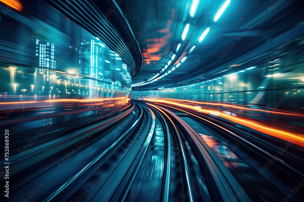 Poster moving with high speed in a tunnel. engineering industry. motion blur. created with generative ai te