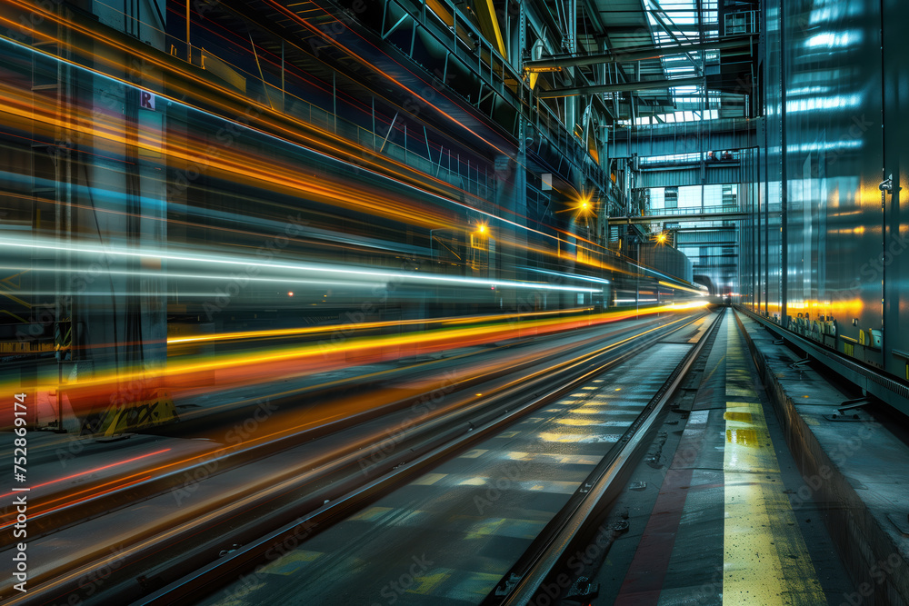 Poster moving with high speed in a tunnel. engineering industry. motion blur. created with generative ai te