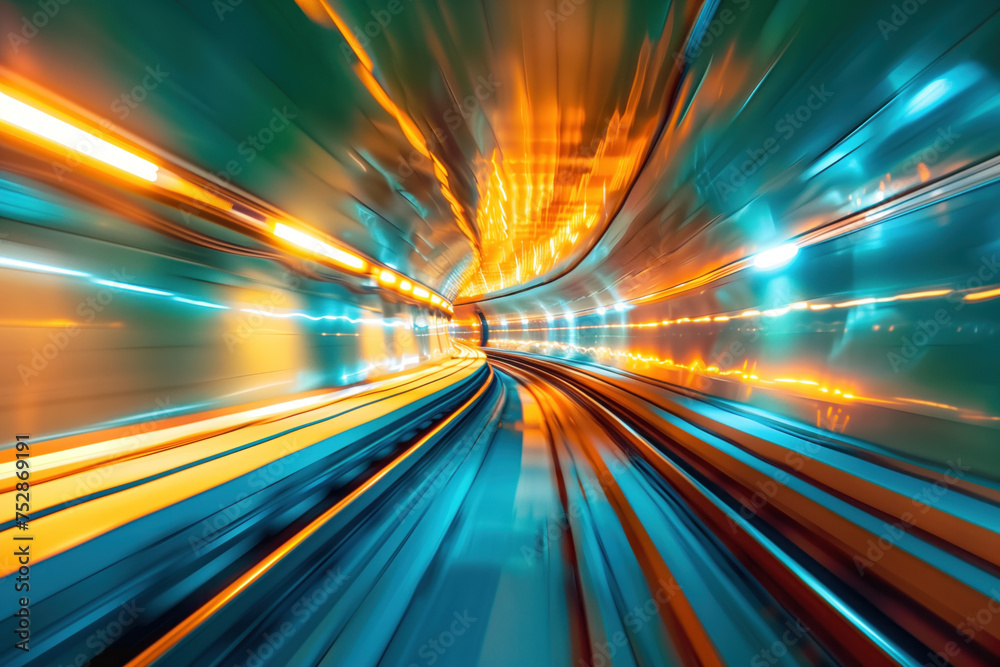 Poster moving with high speed in a tunnel. engineering industry. motion blur. created with generative ai te