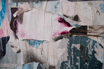 Torn and ripped street poster background, old paper messy collage backdrop