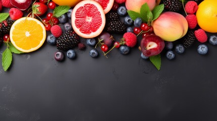 Fresh summer fruits on a bright background, space for text