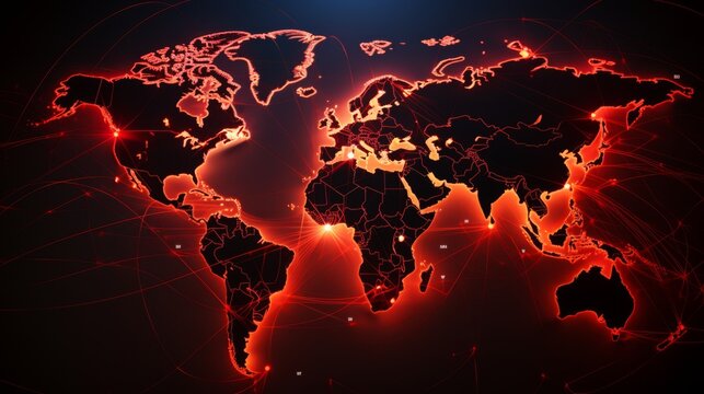 Cyber scam firewall breach visualized on a network map - Powered by Adobe