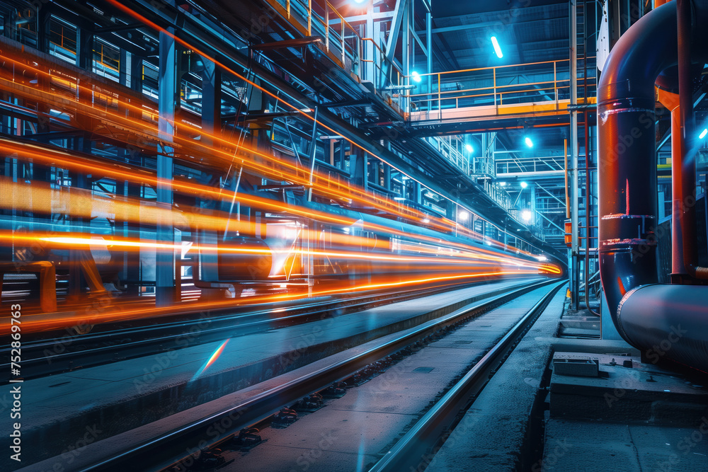 Poster moving with high speed in a tunnel. engineering industry. motion blur. created with generative ai te