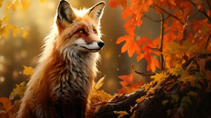 Red fox in the forest, detailed and vivid wildlife view