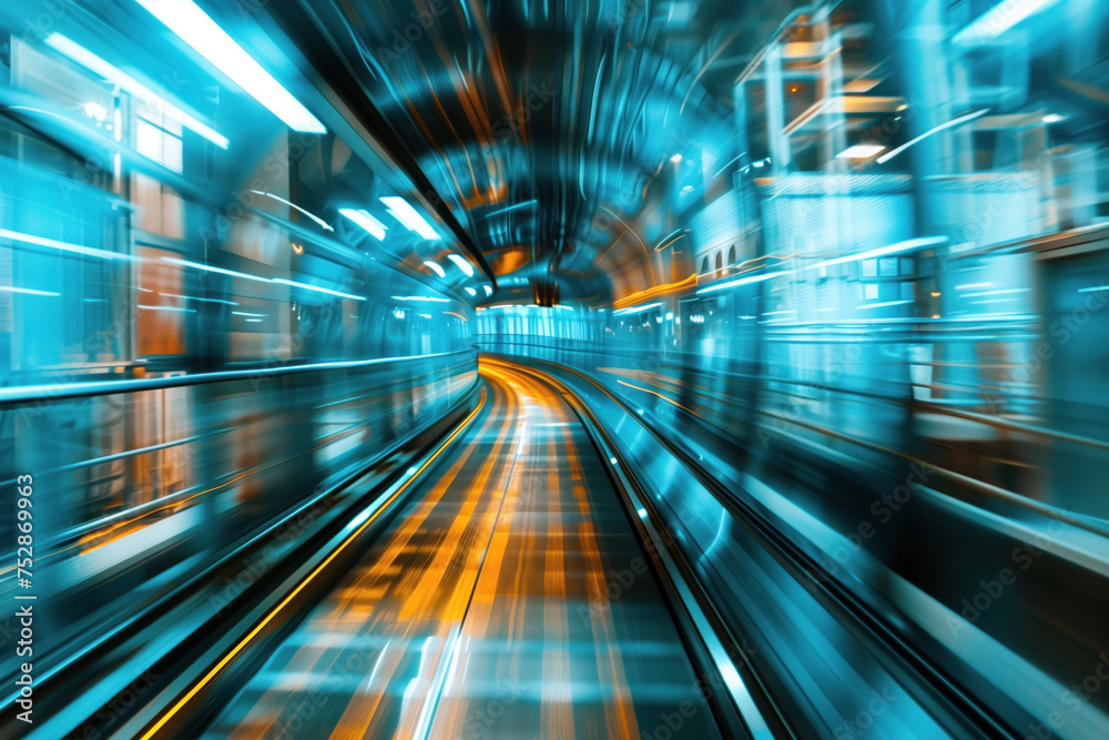 Poster moving with high speed in a tunnel. engineering industry. motion blur. created with generative ai te