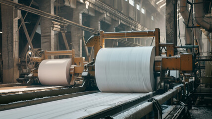 Paper production line in motion, capturing the industrial elegance of manufacturing.