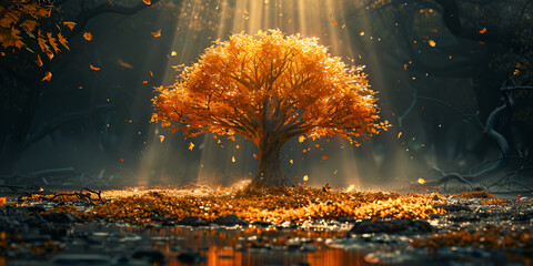 Fall's Finest Vibrant Trees Against a Serene Sky, Nature's Palette Autumn Trees Painting the Sky.  - obrazy, fototapety, plakaty