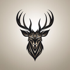 A minimalist, logo featuring a sleek and stylized deer head against a white background awesome, professional, vector logo, simple, black and whit
