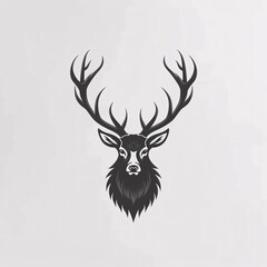 A minimalist, logo featuring a sleek and stylized deer head against a white background awesome, professional, vector logo, simple, black and whit
