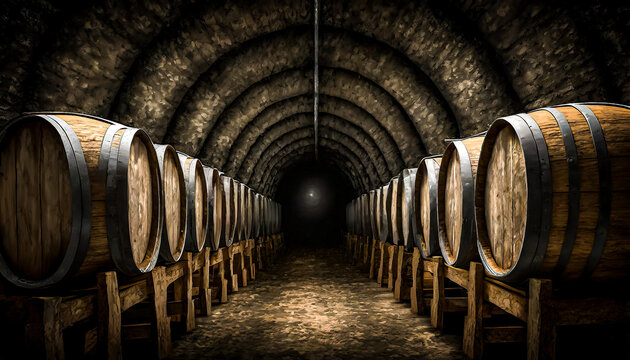 ADEGA DE VINHOS: BARRIS DE ARMAZENAMENTO E ENVELHECIMENTO DE VINHO EM UMA ADEGA R&Uacute;STICA