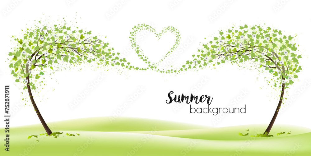 Aufkleber summer background with stylized trees representing the season - summer. trees with summer flying flo