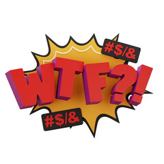 3D illustration of Wtf. sticker and slang