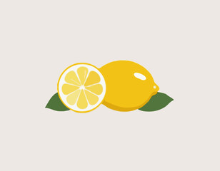 Icon lemon. Set fresh lemon fruits and slice. Isolated on white background. Vector illustrations 

