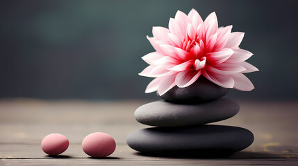 Obraz na płótnie Canvas A pile of zen stones with flowers