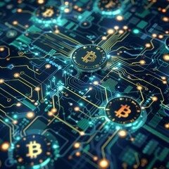 Obraz premium Abstract Bit coin crypto currency technology background. Generative AI