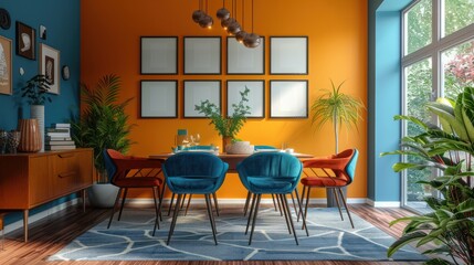 Retro Dining Room with Bold Color Contrast