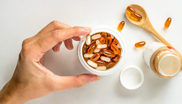 SUPLEMENTO: CAPSULAS DE  SUPLEMENTOS ALIMENTARES OU VITAMINAS EM UM CONCEITO DE SA&Uacute;DE E BEM  ESTAR