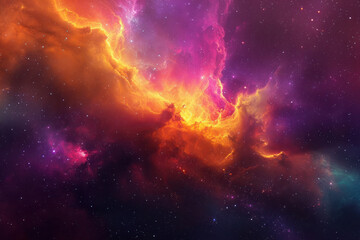 Fototapeta premium A breathtaking space scene, where swirling clouds of vibrant orange and purple nebulae converge against a starry backdrop, evoking the awe-inspiring beauty of the universe.