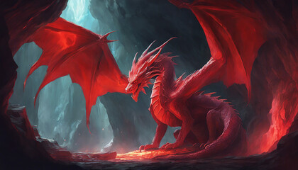 red dragon in a cave