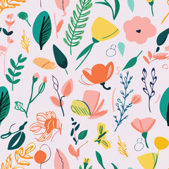 Seamless floral pattern with pink peony flowers. Retro collage pattern. Contemporary print for wedding stationary, greetings, wallpapers, fashion, backgrounds, textures, DIY, wrappers, cards