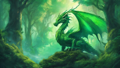 Fototapeta na wymiar green dragon in the forest
