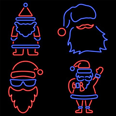 santa group of neon icons, vector illustration on black background.