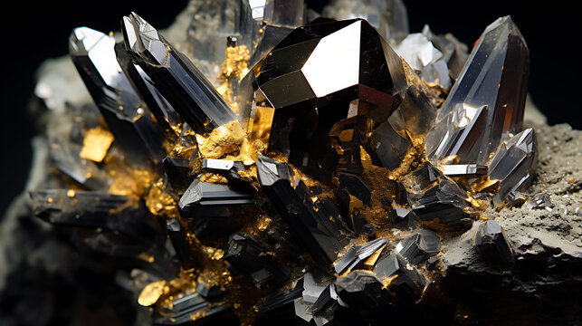  stone Quartz Pyrite on black background