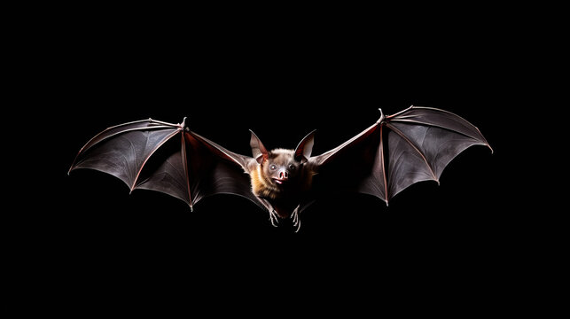 Bat with mouth guard is flying in the air.