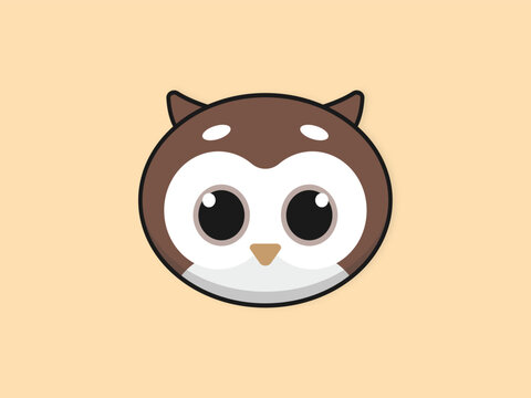Cute owl flat design illustration. Adorable owl head logo illustration with black outline.