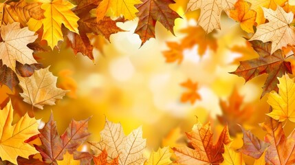 Naklejka na ściany i meble Vibrant autumn orange banner with beautiful background of blurred maple leaves, seasonal concept