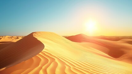 Fototapeta na wymiar Desert sandy landscape. Camel, water, pyramid, sun, drought, lizard, oil, temperature, moisture, rock, gorge, excavations, oasis, heat, mirage, thirst, cactus, caravan, Bedouin. Generated by AI