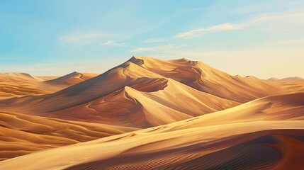 Fototapeta na wymiar Desert sandy landscape. Camel, moisture, rock, gorge, excavations, oasis, heat, mirage, thirst, cactus, caravan, Bedouin, water, dune, sun, drought, tumbleweed. Generated by AI