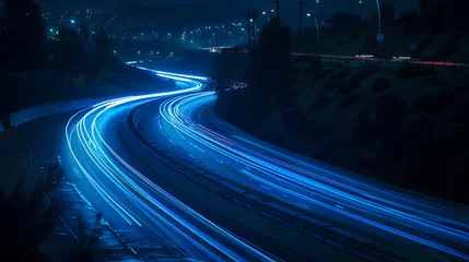 Fotobehang Night road lights. Lights of moving cars at night. long exposure photo © Andsx