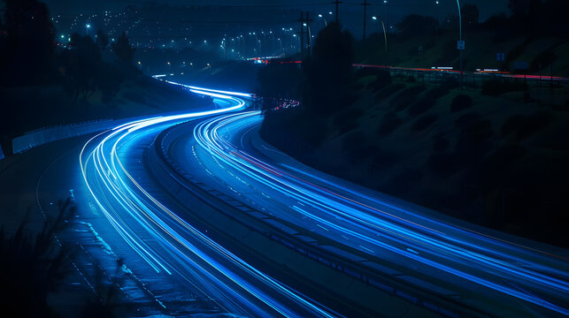 Night road lights. Lights of moving cars at night. long exposure photo