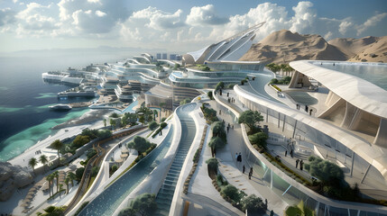 Futuristic city concept at daylight