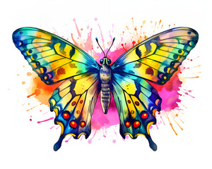 Watercolor colorful butterfly