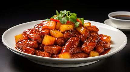 Sweet and Sour Pork Delight: Succulent Pork Chunks in Tangy Glaze, Classic Asian Cuisine