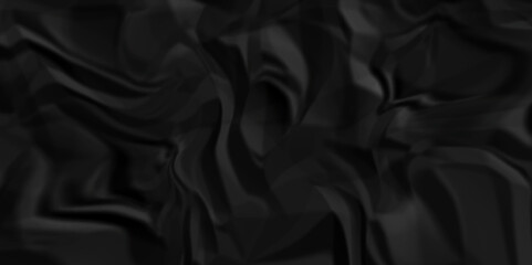 Black fabric background dark black wave paper crumpled texture. Black fabric textured crumpled. black paper background. panorama black wrinkly paper texture background, crumpled pattern texture.