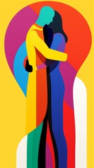 people hugging each other, in the style of color-blocking abstraction