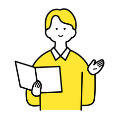 書類を持ち、プレゼンテーションする男性.