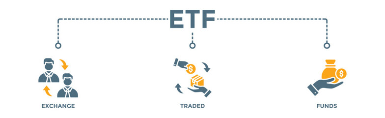 ETF banner web icon vector illustration concept Exchange Traded Funds Stock Market Investment with icon of money, cash flow, trading, transaction, bank, accounting, and growth