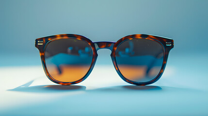 Sunglasses resting on blue surface, eye glass accessory - obrazy, fototapety, plakaty