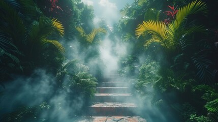 Mystical Jungle in the Mist - obrazy, fototapety, plakaty