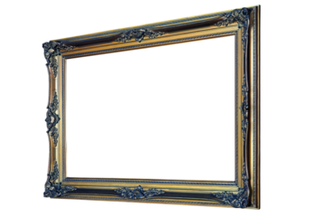 Ornamental wooden gold frame hanged on wood wall.