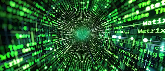 A Matrix-Like Code Stream: A visual representation resembling the iconic green code streams from the movie "The Matrix," symbolizing the computational power and data processing capabilities of AI syst