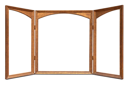 Classical golden Triptych isolated on white with clipping path