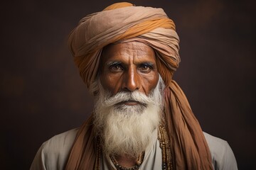 A distinguished elderly Kshatriya man, his regal bearing and dignified appearance accentuated by traditional attire and perhaps a turban or headgear, embodying the wisdom and leadership q - obrazy, fototapety, plakaty