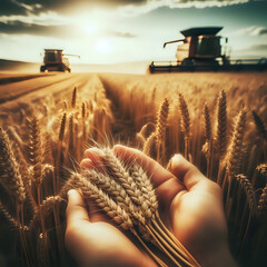 Wheat, harvesting. - obrazy, fototapety, plakaty