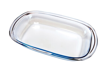 Empty glass dish for cooking with oven
