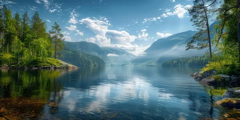 Wandaufkleber Breathtaking landscape with lake in the beautiful mountains © toomi123